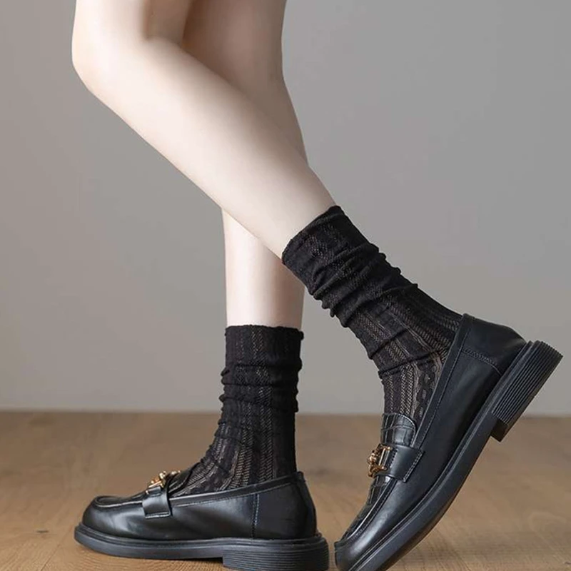 

Harajuku Breathable School Socks Women Girls Student Preppy Twist Striped Patterned Mesh Lace Hosiery