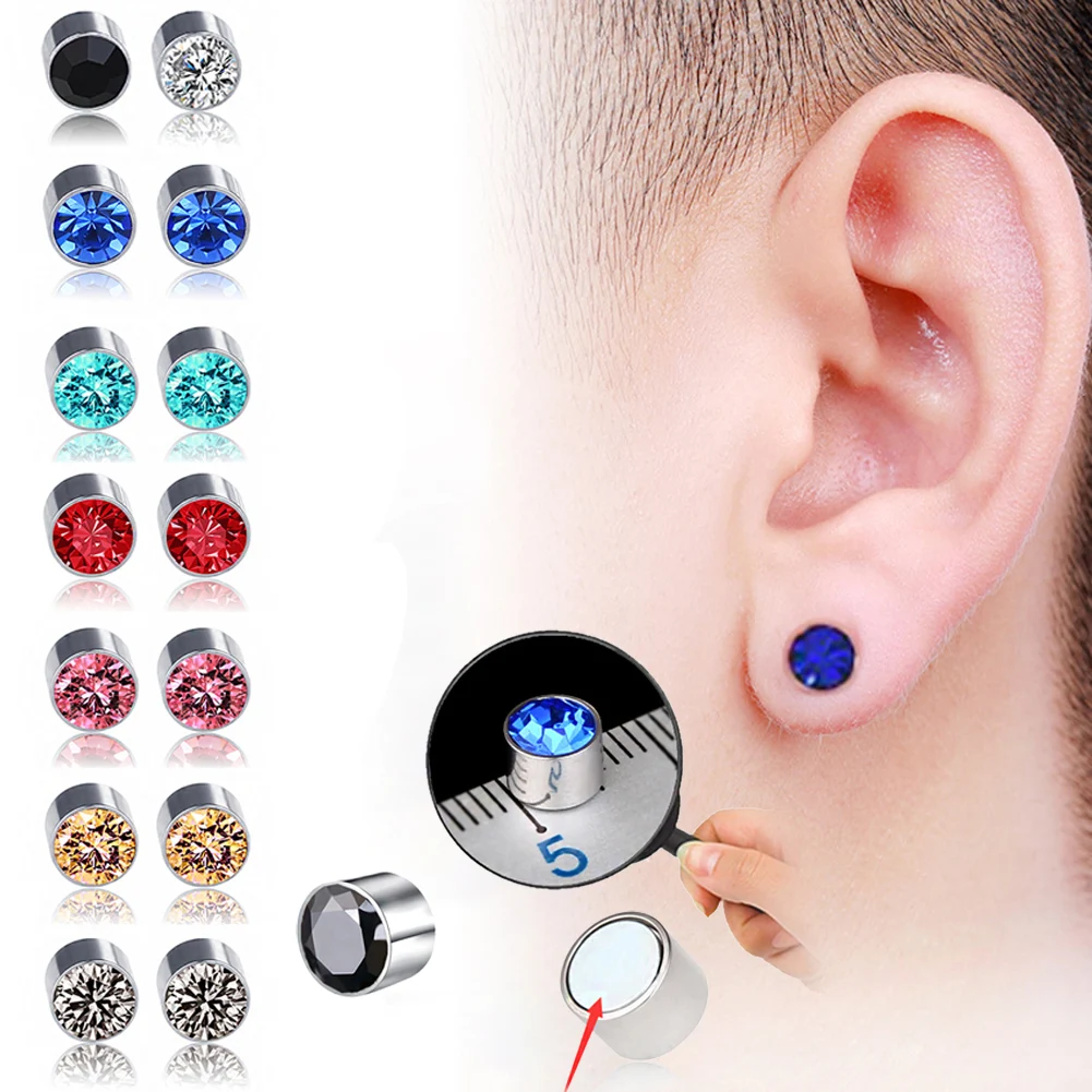 Stud Earrings Ear Clip Earrings Clip Earrings Ear Clip Ear Accessories Magnetic Earrings 1Pair Crystal Strong Magnetic Ear Stud For Women Zircon Clip Earrings Men Punk No Hole Non Piercing Jewelry Gift