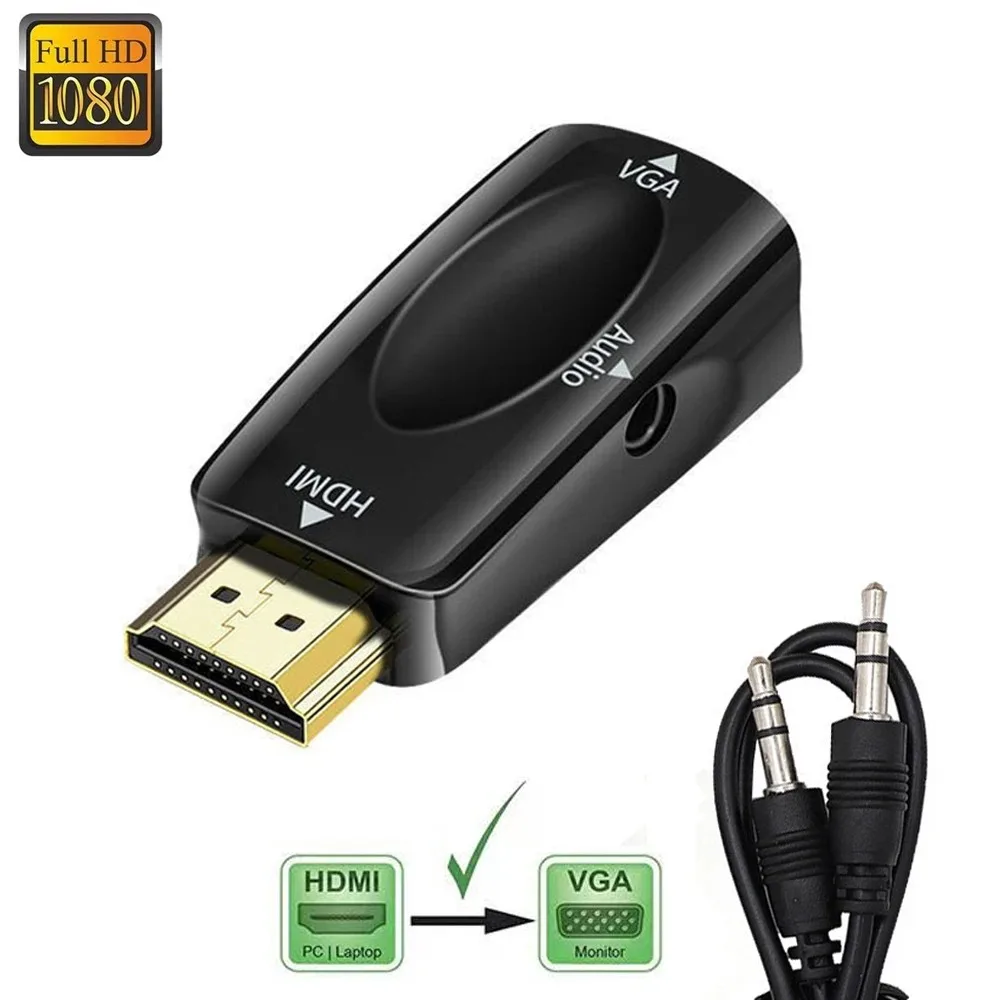 HDMI to VGA Cable Converter with 1080P HD Video and Audio Support