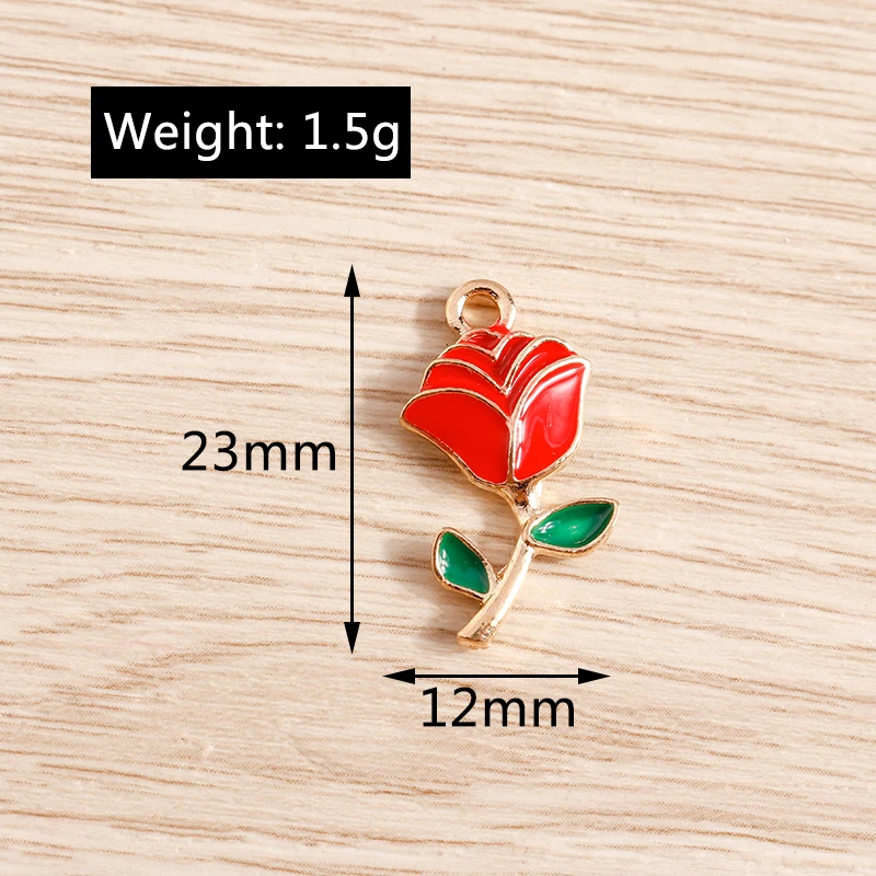 Tusember 10 Stück rote Emaille-Blumenanhänger aus Legierung, Rosenblüten-Anhänger für DIY-Armbänder, Halsketten, Ohrringe, Schmuckherstellung, Zubehör – Detail 8