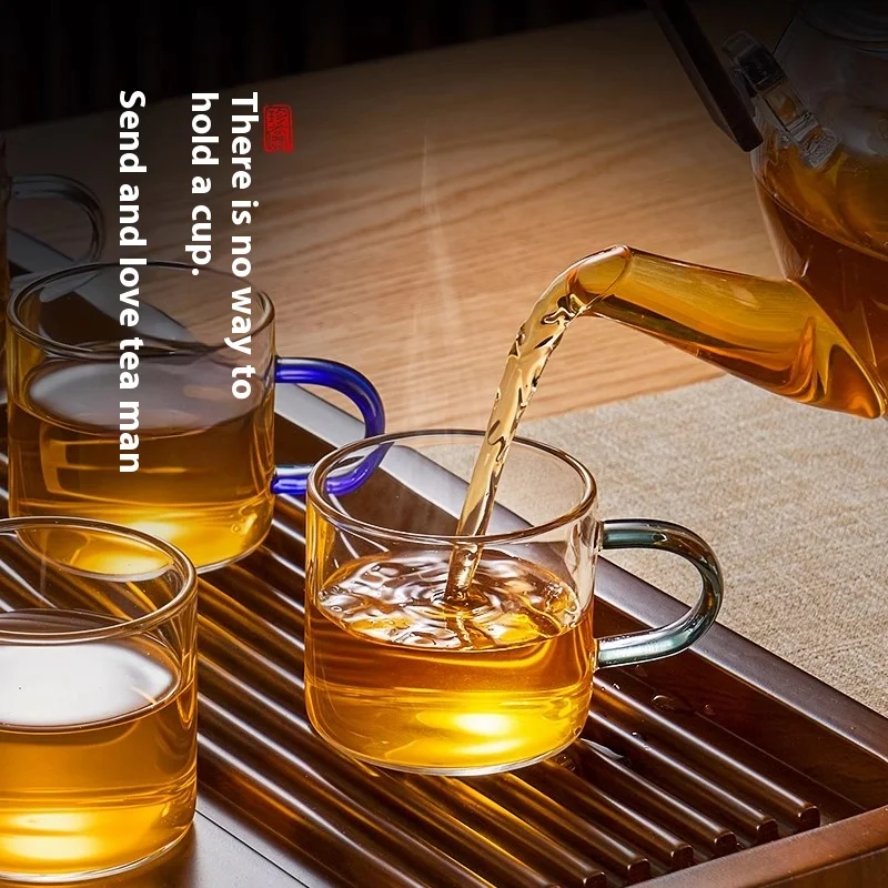 Gianxi Glass Small Tea Cup Make Tea Heat-Resistant Household Kung Fu Set Transparent Single Drinking Strap Coffee Cup