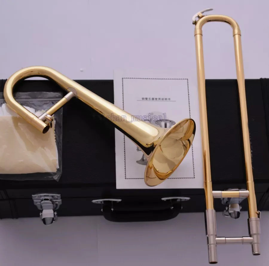 Gold Bb Slide Trumpet Bb Soprano Trombone Horn with Case