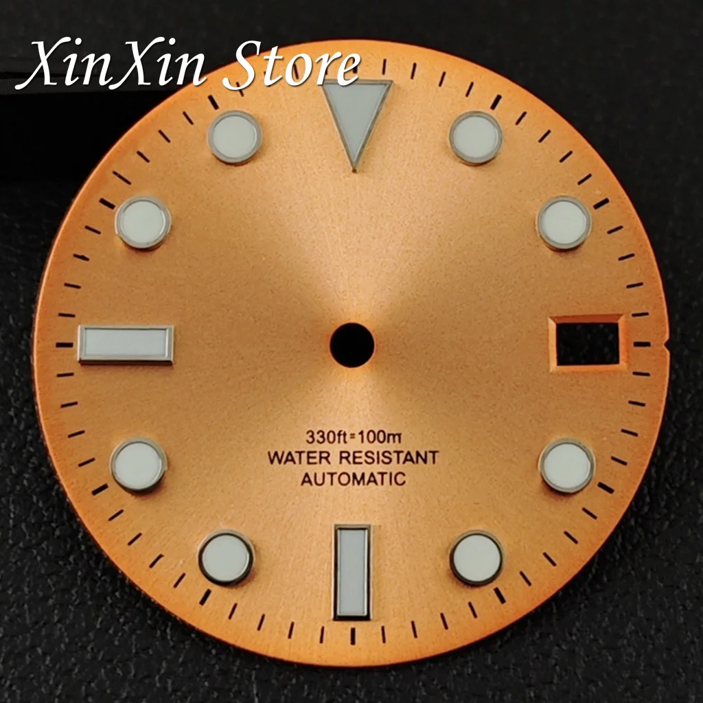 Sunburst Luminous Watch Dial with Hands - 28.5mm Dial Face for Automatic Movements, Single Calendar