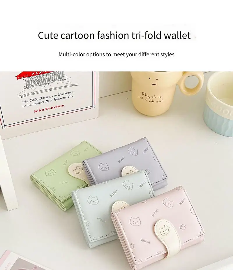 Pastel Cat Print Trifold Wallet