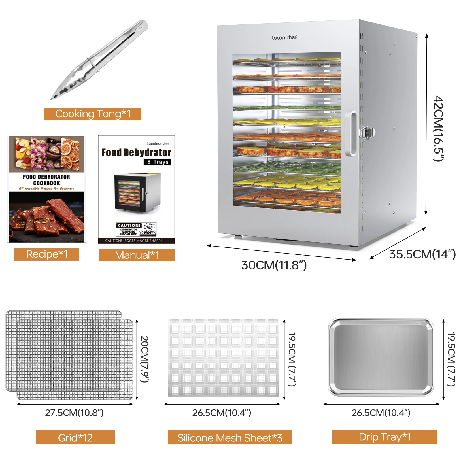 Lecon Chef Food Dehydrator Machine, 12 Stainless Steel Trays Food-Dryer 24H Timer & 194ºF Temperature Control 1000W Dehydrators 4