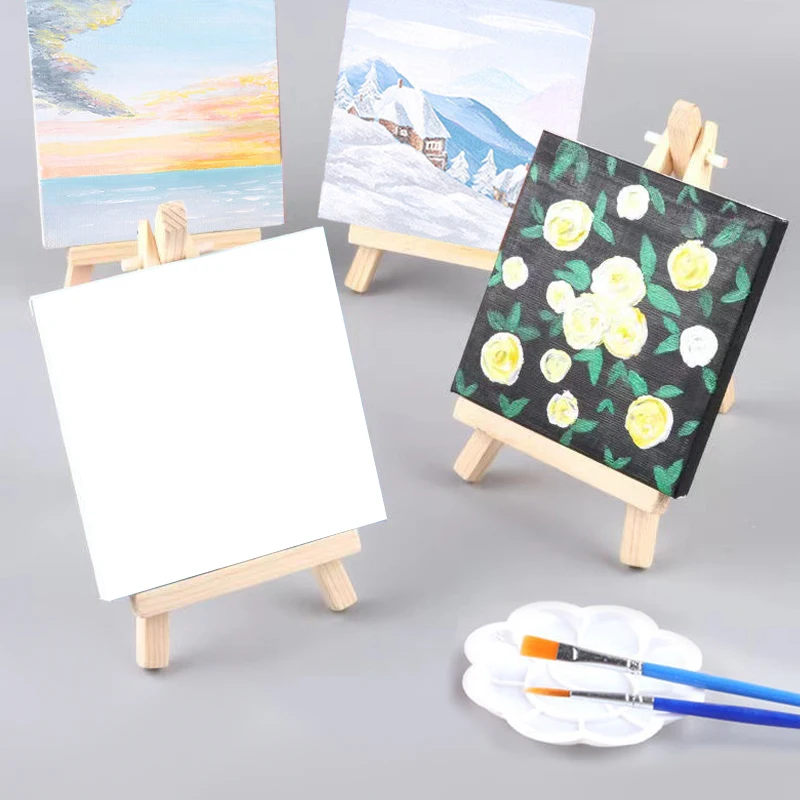 2 Sets Mini Canvas Panel Wooden Easel Sketch Pad Settings For