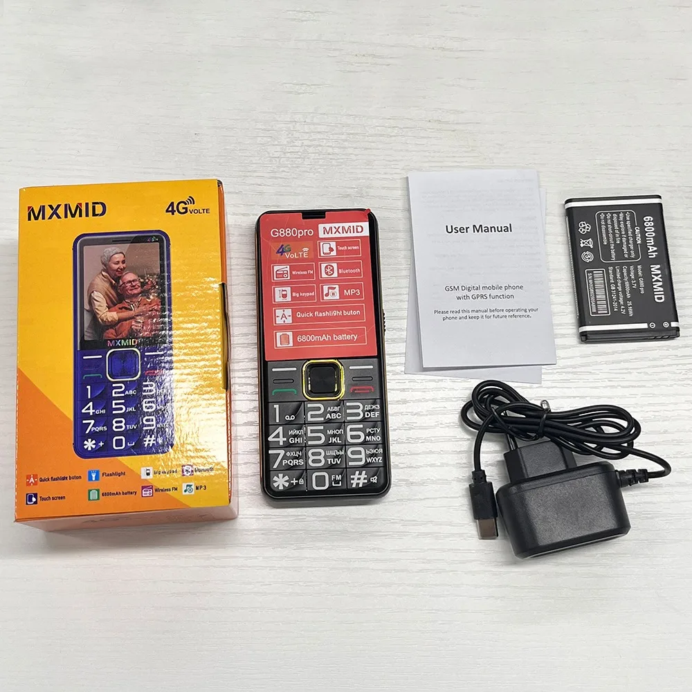 UNIWA MXMID G880 PRO 4G Feature Phone Russian Keyboard for Elder 2.4 Inch LCD  Fronts Big Volume Big Flashlight 6800mAh Battery