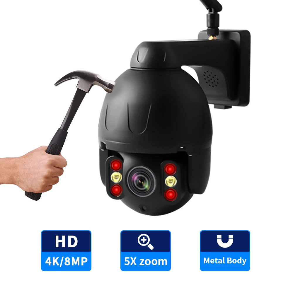 IP-камера наружная 8 Мп 4k Wi-Fi PTZ 5-кратный зум взрывозащищенный металлический корпус