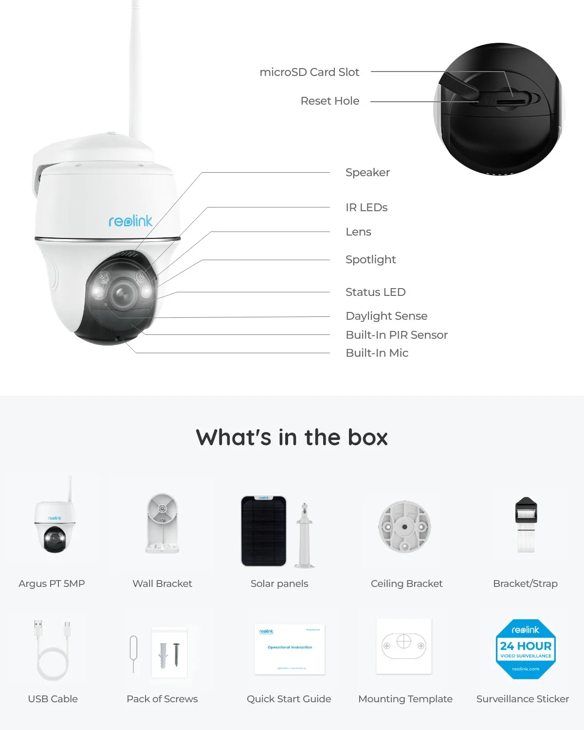 Reolink 5MP Camara Vigilancia WiFi Exterior Solar, Cámara