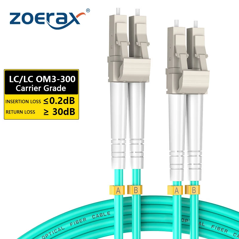 Fiber Optic Patch Cable OM3 LC UPC to LC UPC Duplex 50/125&mu;m 100Gbps Multimode Riser LSZH