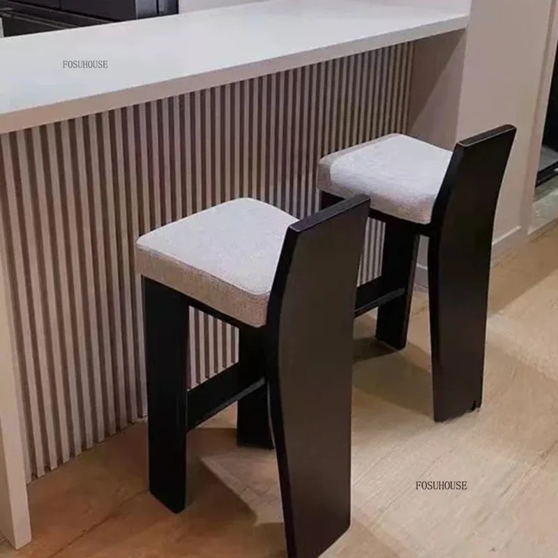 American Solid Wood Bar Chairs Nordic Island Table Dining Chair Home Bar Designer Backrest Stools Front Desk High Chair