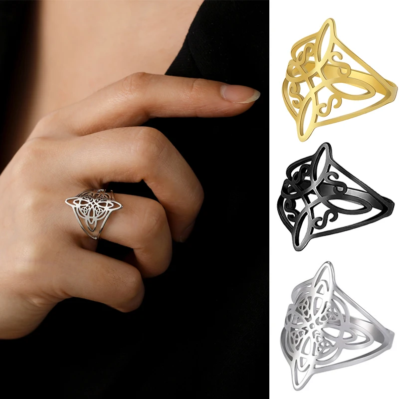 thumbnail image 2 of Poevic Witches Knot Ring For Women Stainless Steel Geometric Style Witchcraft Celtic Amulet Ring Celtic Knot Ring Elegante Chic Irish Celtic Knot Ring Vintage Jewelry, Gold,Stainless Steel 2 of 14