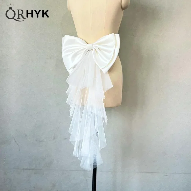 Abito da donna 1 pezzo Cintura da sposa Grande fiocco in raso Nodi Accessori Elegante decorazione per abito da sposa con fiocco in tulle di raso staccabile - immagine 3
