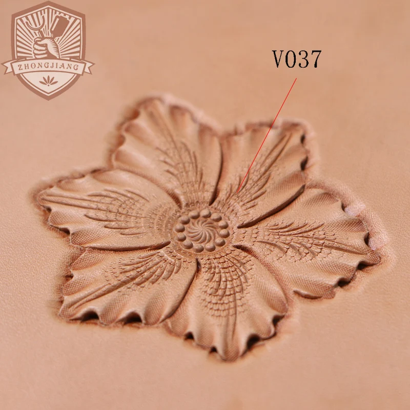 Leather Work Stamping Tool Carving Round toothed leaf vein pattern V037 Carving Leather Craft Zhongjiang304Stainless streel Stamp