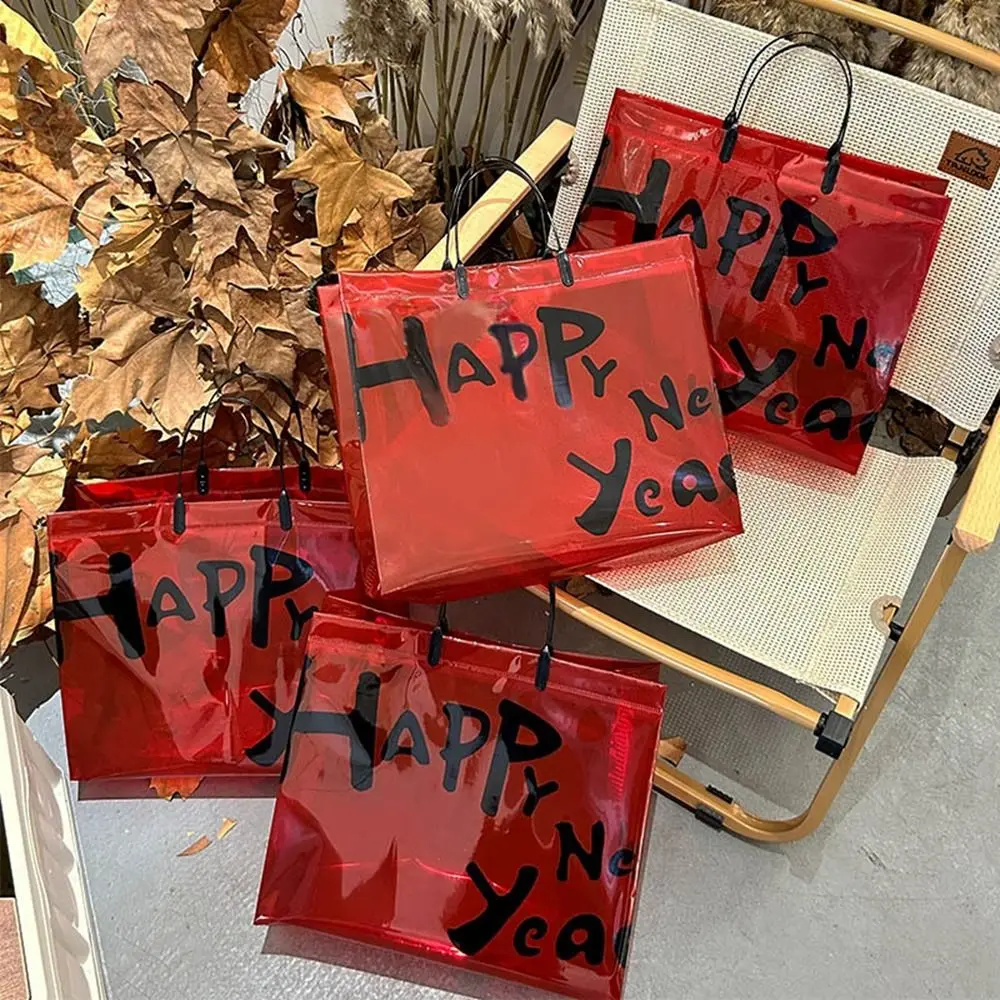 

Transparent Bag New Year Red Gift Bag New Year Festive Packaging Bag Transparent Shopping Bag Letter Eco Shopping Bag Men