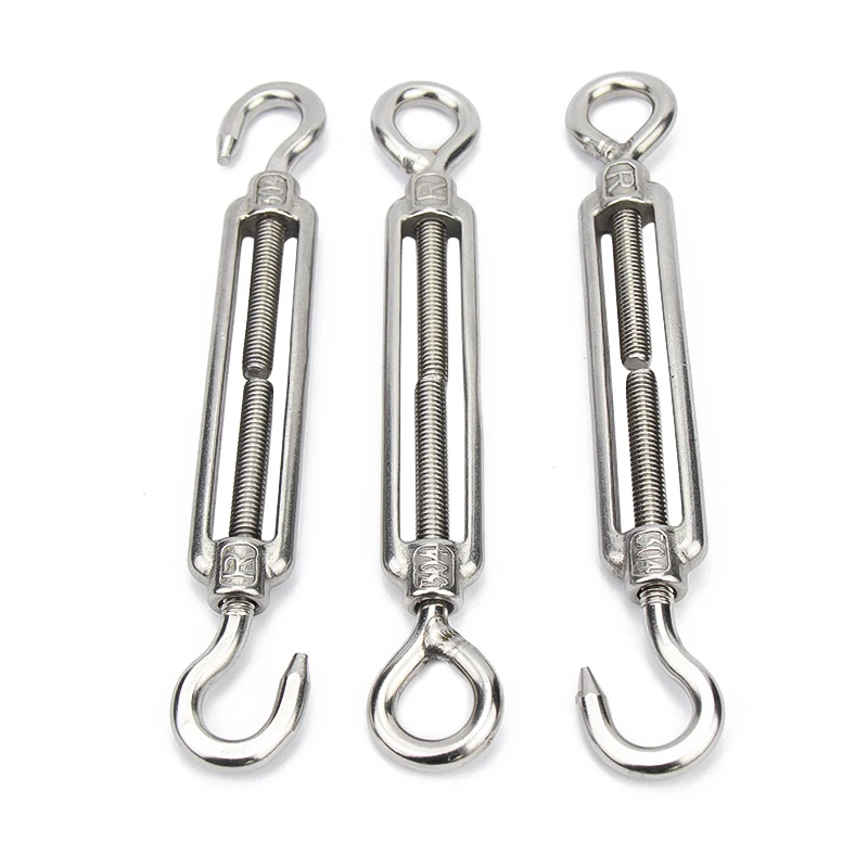 Chain Rigging Hooks Wire Rope Tightener Adjustable Turn Buckle Screw Hook Fastener 304 Stainless Steel Bolt Ring M5M6M8M10 OO CC OC