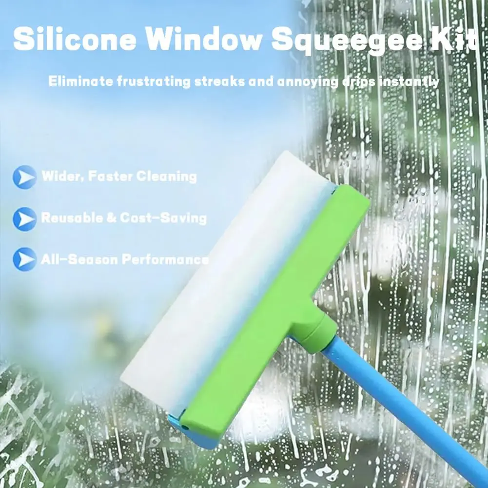 Window Squeegee Recyclable Silicone Window Cleaning Scraper Kit for Shower Glass Doors Mirrors Car Windows and Home Accessories