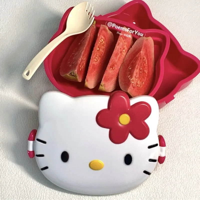 

Sanrios Anime Hello Kitty Cartoon Plastic Lunch Box Children's Drop-proof Insulated Fruit Sealed Box Student Portable Tableware