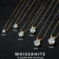 Lnngy 0.5ct-5ct Moissanite Pendant Necklace With Certificate For Women Original Real 925 Silver Chain Solitaire Drop Necklaces