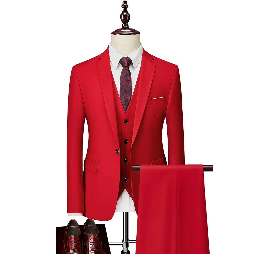 Mens Suit Men's Business Blazers Wedding Groom's Three-piece Suit Tuxedo S-6XL