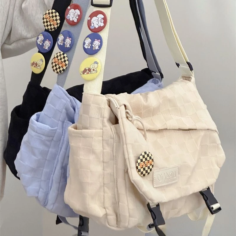 

Xiuya Harajuku Style Women Shoulder Bag Solid Colro Checkered Cute Crossbody Bag 2023 New Large Capacity Fashion Casual Handbag