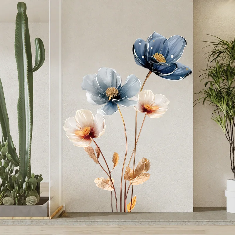 Wall Stickers 3D Lotus Retro Vinyl PVC Flower for Living Room Bedroom Aesthetic Wallpaper Home Decor wall sticker