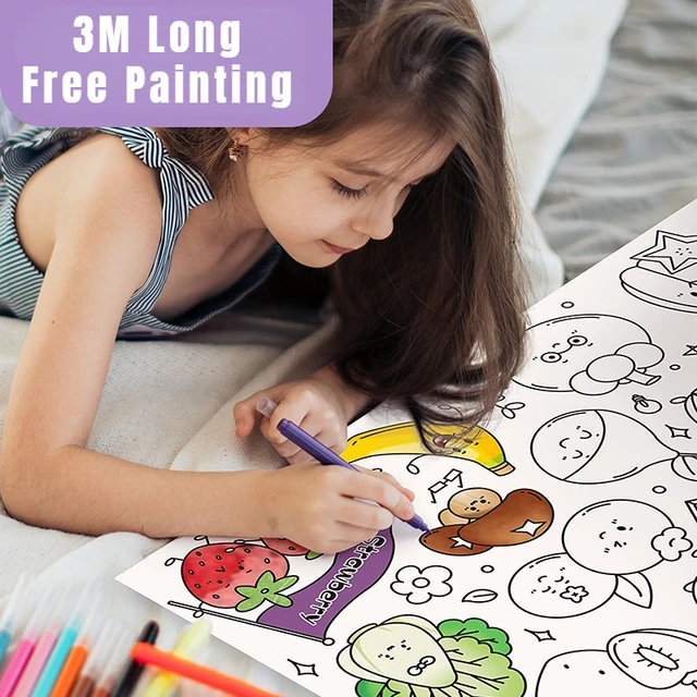 300CM DIY Drawing Roll Sticky Color Filling Paper Graffiti Scroll Coloring Roll Kids DIY Painting Educational Toys For Children 2