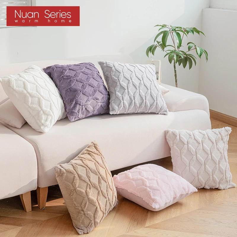 

Faux Wool Cushion Cover Geometric Soft Plush Throw Pillow Covers Nordic Decorative 45x45cm Pillow Case Bed Sofa Home Decoration