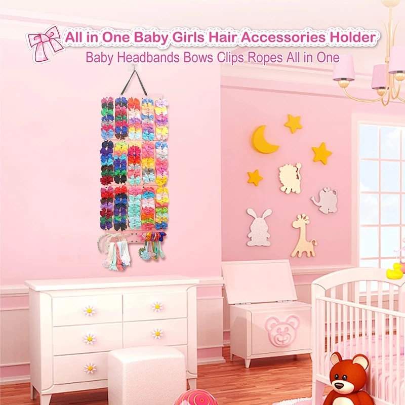 Children Girls Felt Hair Accessories Storage Hanger Hanging Organizer for Kids Barrettes Hair Pin Headband Bowknot Display Holde Baby Strollers medium