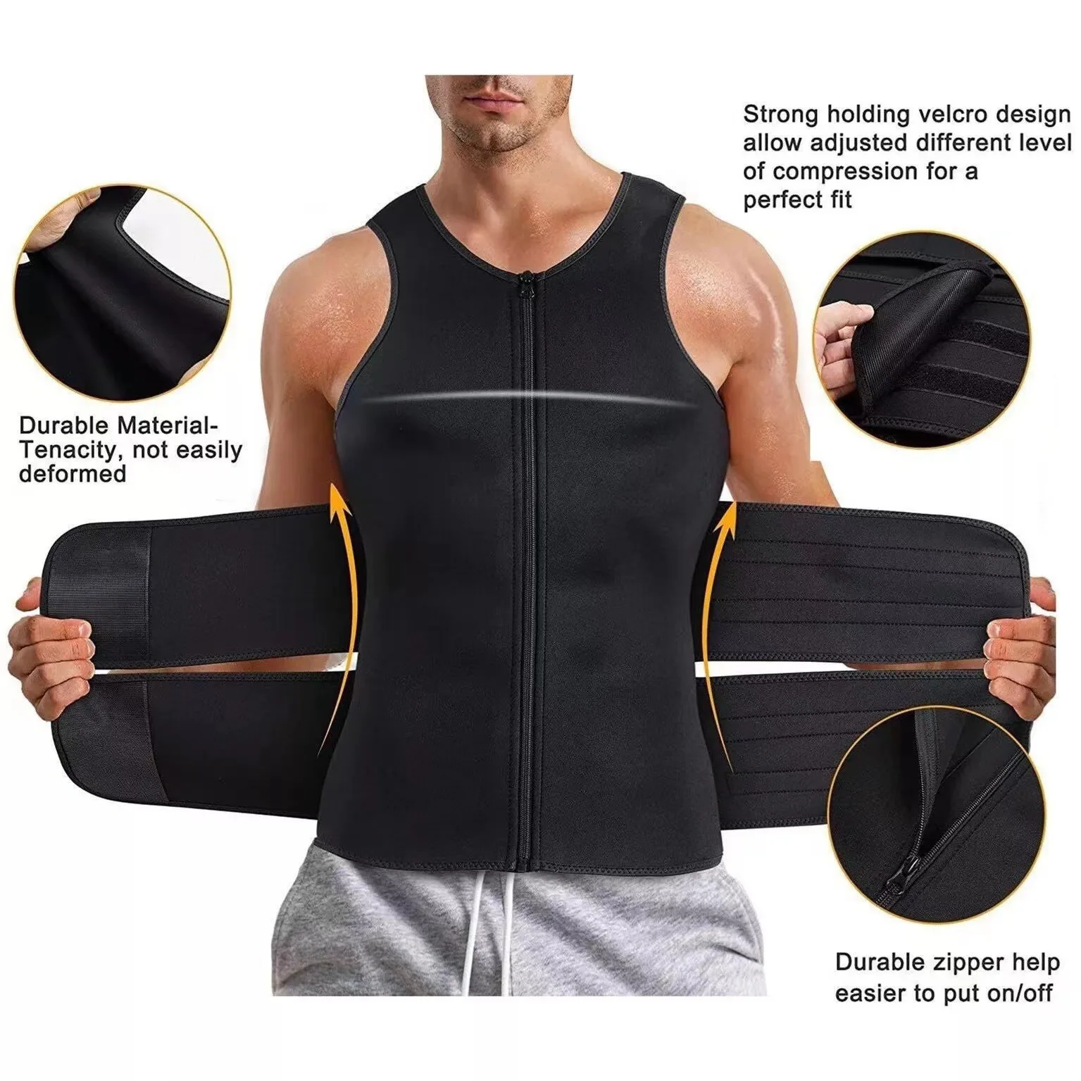 Men's Double Breasted Shapewear Waist Trainer Vest Slimming Shirt Sauna Sweat Compression Workout Tops