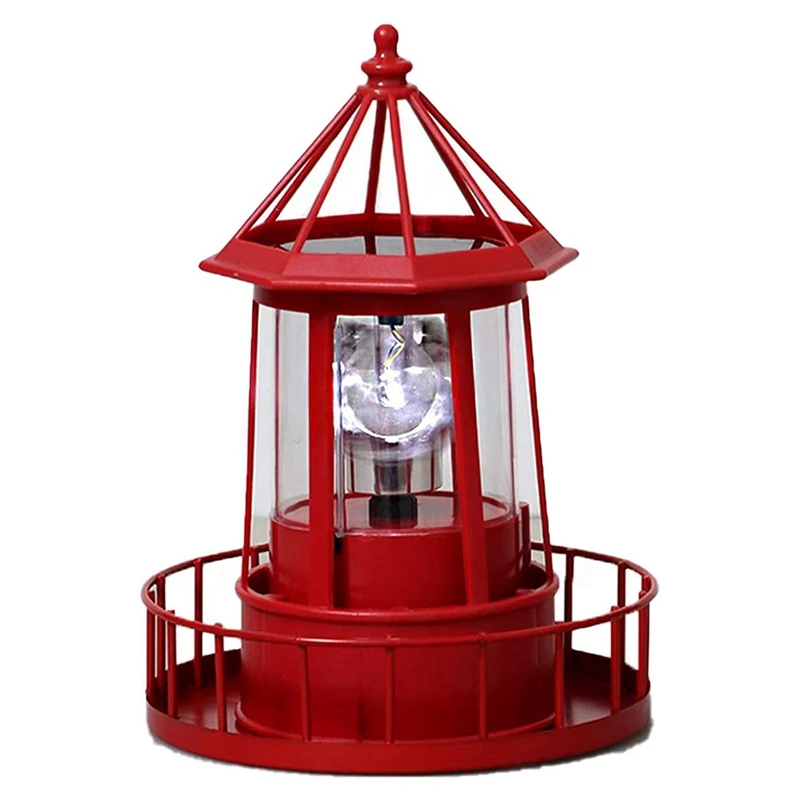 

LED Solar Powered Lighthouse, 360 Degree Rotating Lamp Courtyard Decoration Waterproof Garden Towers Statue Lights