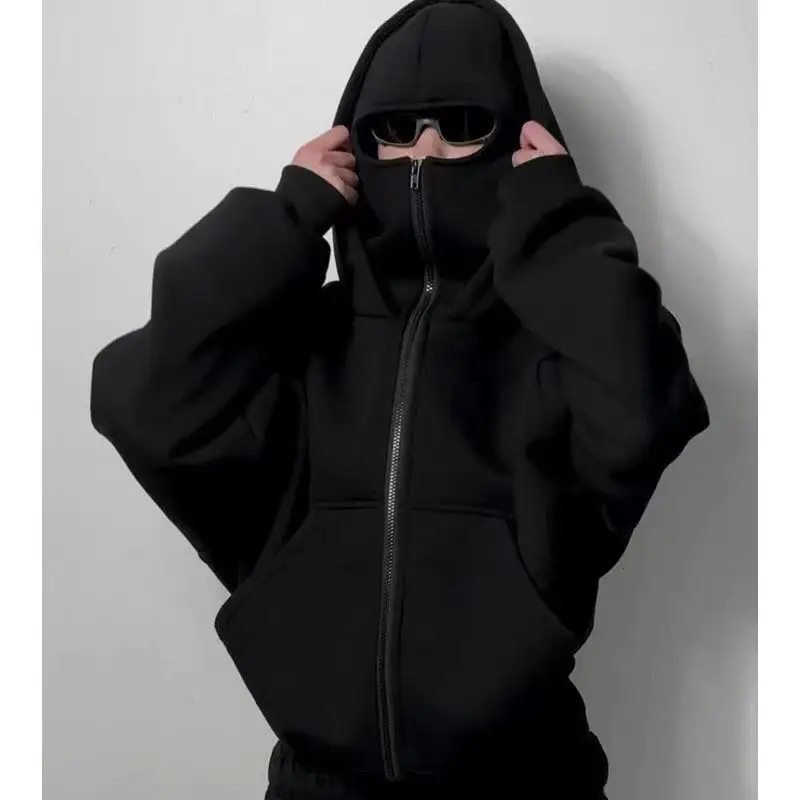 thumbnail image 2 of Men's Winter Balaclava Zip Hoodie With Face Mask And Zipper - Warm And Casual Sweatshirt For Outdoor Activities (X250125)- Color: White- Material 2 of 9