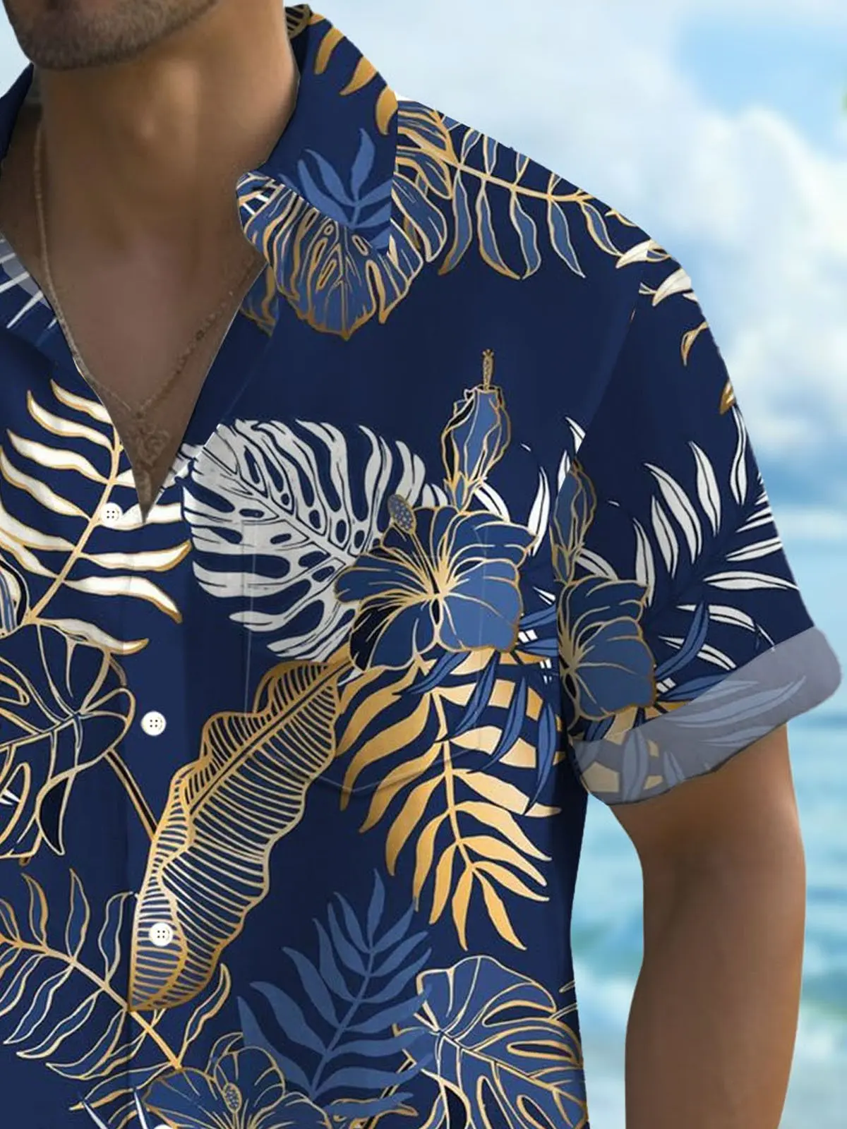 Hawaiian Plant Golden Leaves 3D Print Men's hawaiian Shirt 2