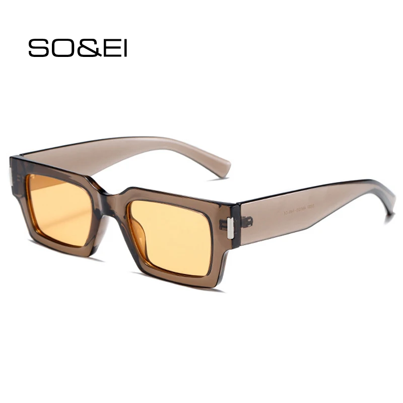 

SO&EI Fashion Square Women Luxury Sunglasses Shades UV400 Vintage Brand Designer Men Rivets Grey Orange Sun Glasses