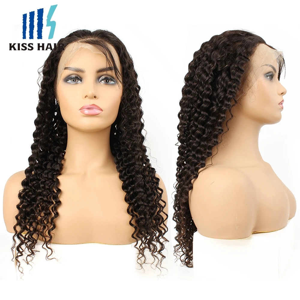 Deep Wave Full Lace Human Hair Wig 150% Density Hand-tied Full Lace Natual Looking Brazilian Wavy Hair Wigs For Women KissHair