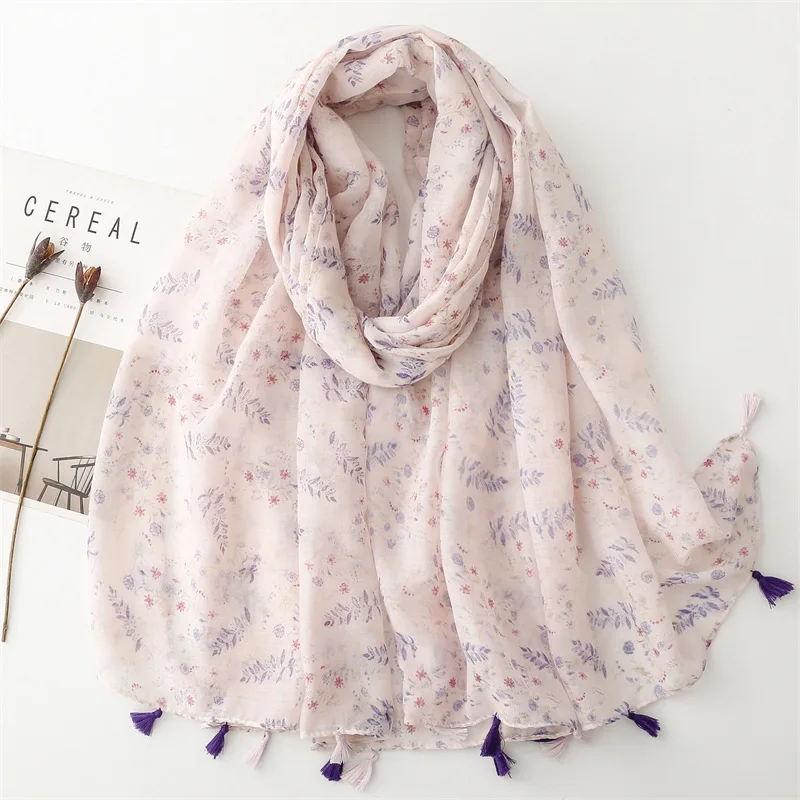 

2024 Newest Women Little Floral Printed Pattern Scarf Cotton Voile Scarf Shawls