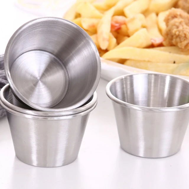 4pcs Stainless Steel Food Dipping Bowl Sauce Cup Seasoning Dish Saucer Appetizer Plates Ketchup Sauce Container (Size S + Size M + 2pcs Size L), Size