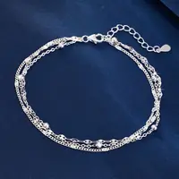 Bracelets chaîne en argent Sterling 925 scintillant pour femmes, luxe élégant, trois couches de perles géométriques, bijoux de fête de mariage 3