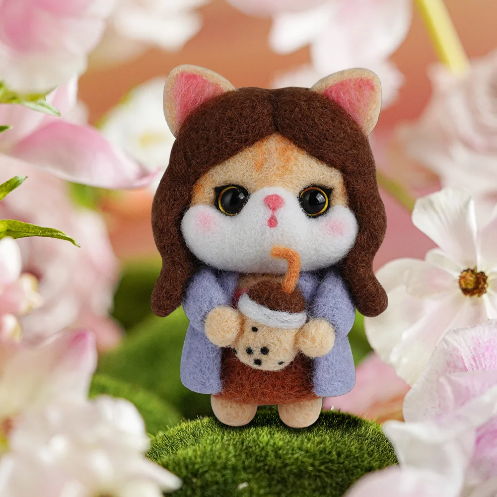 Cartoon fox bunny wool needlepoint kit with keychain wool felt needle felting decoration craft needlecraft DIY handmade