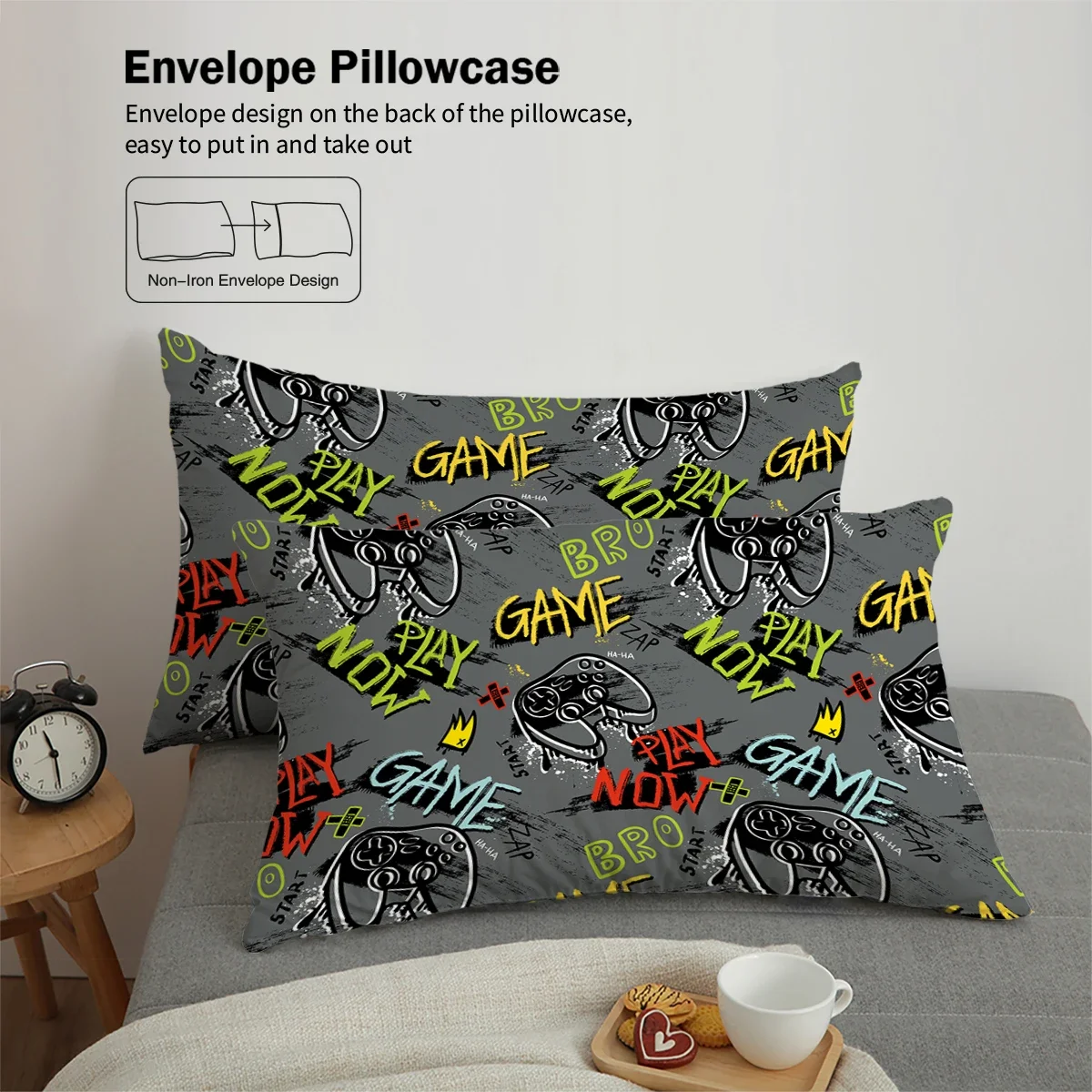 3-piece down duvet cover set with game controller pattern digital printing (1 duvet cover+2 pillowcases, no core) bedding set