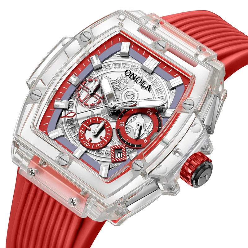 Luxury Watch For Men Military Quartz Sports Wristwatch Luminous Man Watches Transparent Case Male Tonneau Clock Reloj Hombre