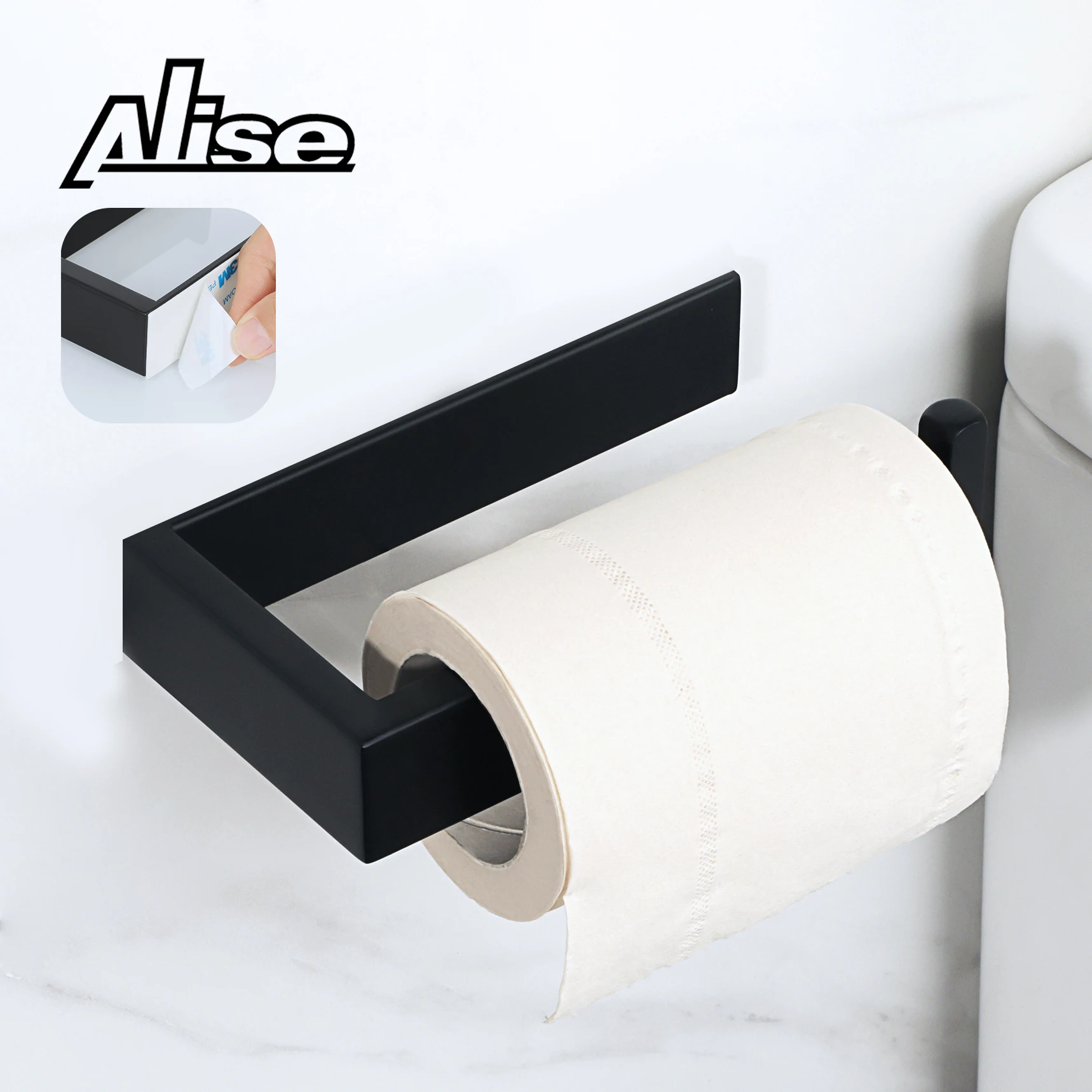 Self-Adhesive-Toilet-Paper-Holder-Black-Matt-Stainless-Steel-Square-Tissue-Holder-For-Bathroom ...
