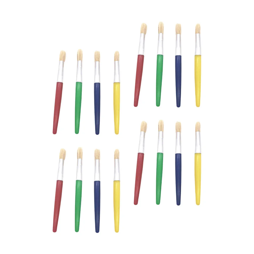 16 Pcs Plastic Handle Color Painting Brush Round Head Graffiti Paintbrush Tool Children DIY Drawing Pen (Four Colors) pcs painting brush plastic handle kid color diy painting washing graffiti tools early education creative toys random color