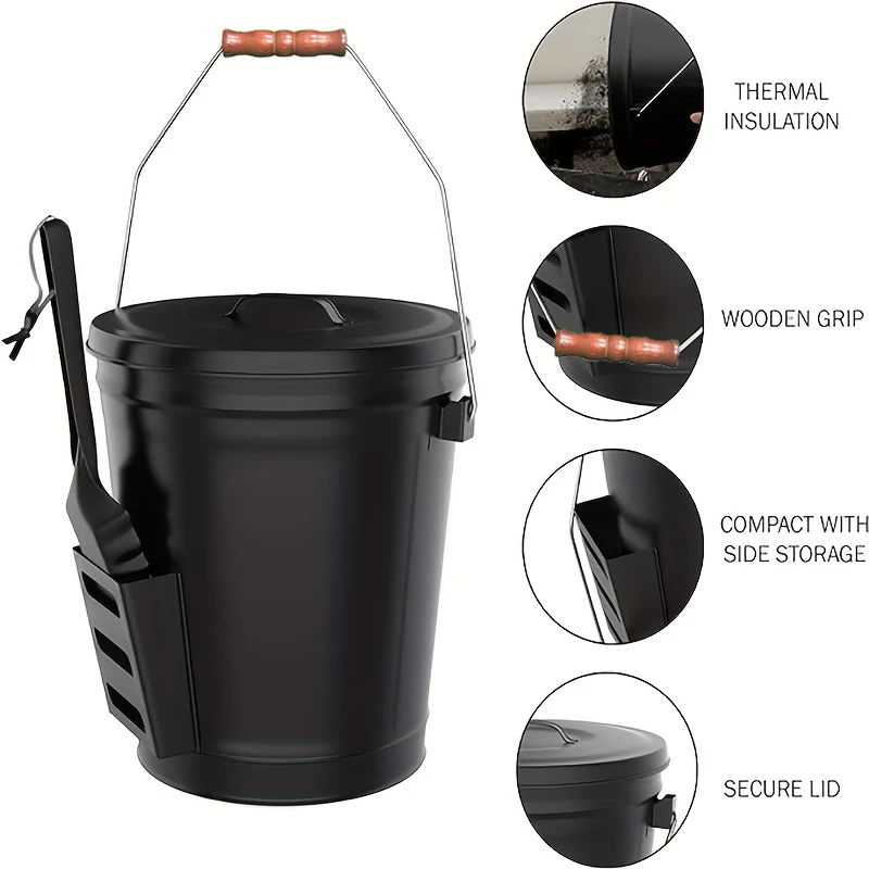 5.15 Gallons/19.5L Large Capacity Galvanized Metal Ash Bucket with Lid Shovel Fire Pit Fireplace Tool Winter Warm Supplies Set