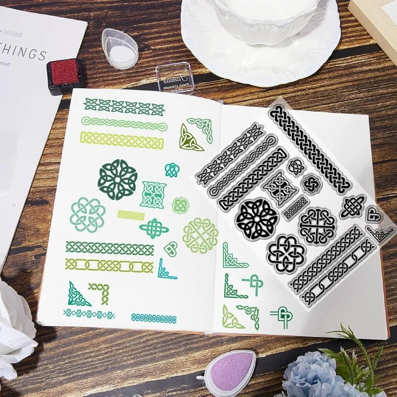 1Set 2Pcs Celtic Knot Clear Rubber Stamps Reusable Trinity Knot Frame Transparent Silicone Stamp Seal Vintage for Easter clear stamps clear rubber stamps