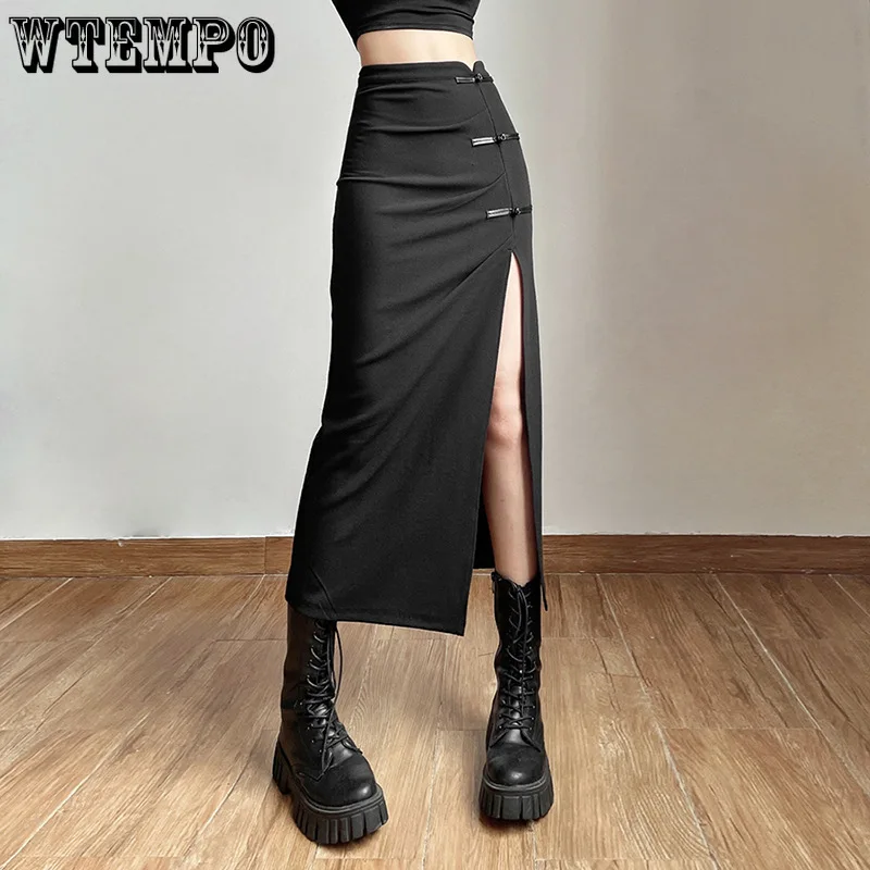 

Black Sexy Split Simple Casual All-Match Hot Street Outing Cool Mature Vitality Personality Trend Basic Women'S Skirt Y2k Pencil