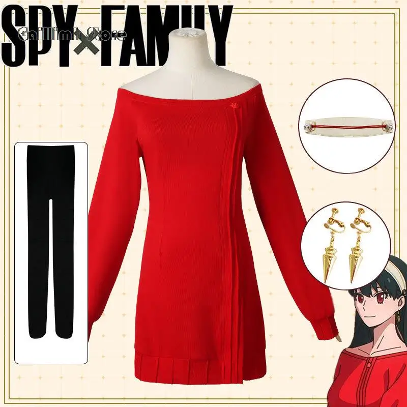 

Yor Forger Cosplay Long Red Knitting Sweater Costume Anime Spy Family Women's Wear
