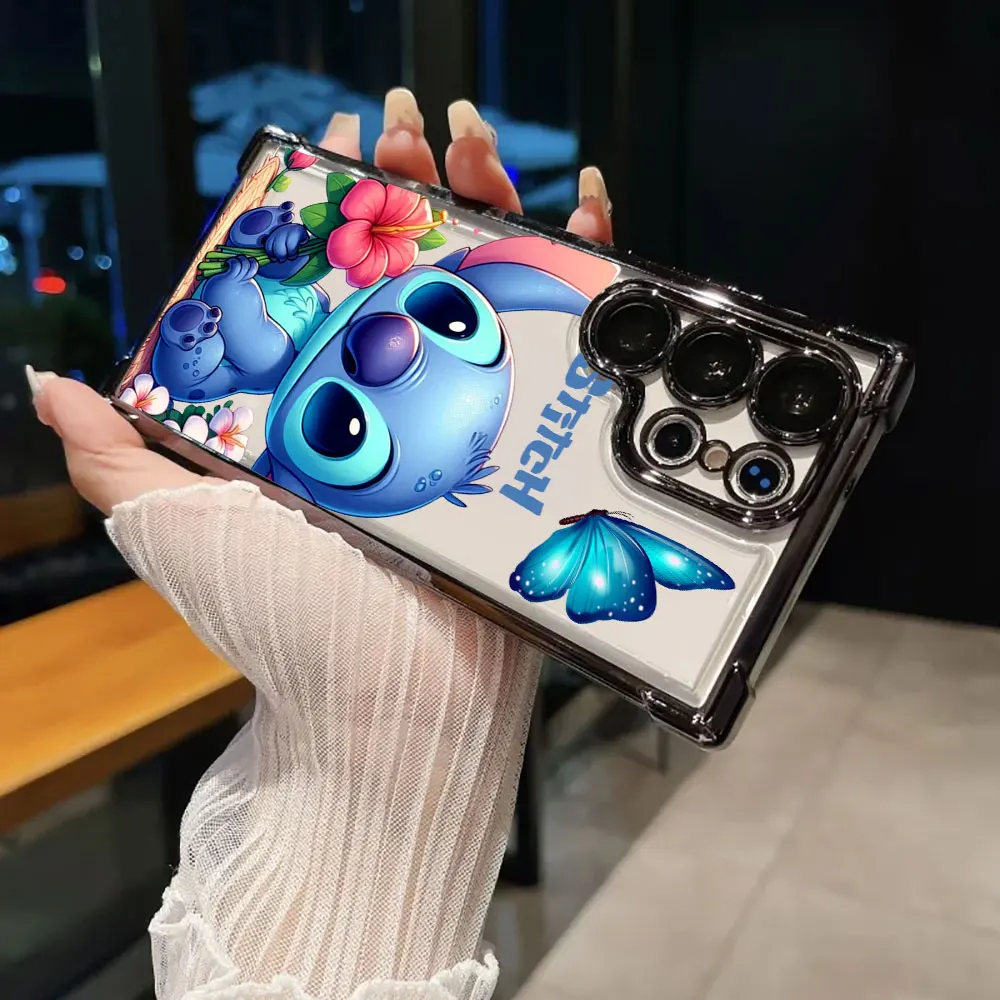 Cute Stitch With Flowers Case For Samsung Galaxy S26 S25 S26Ultra Edge S24 S23 S22 Plus S21 Ultra FE Shockproof Phone Back Cover 3