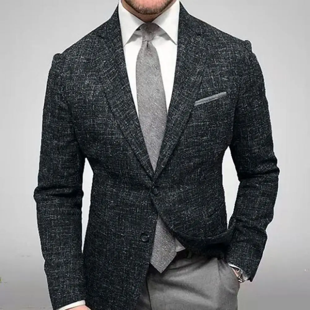 Men s Slim Fit Plaid Suit Jacket Lapel Long Sleeve Formal with Pockets for Wedding Business Autumn Spring