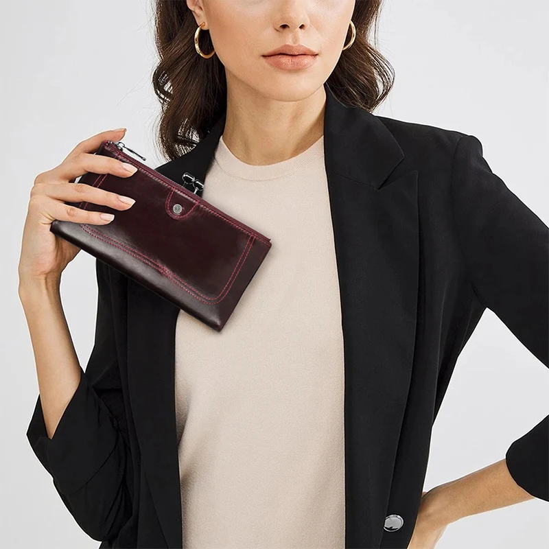 Contact'S Long Wallet Women Genuine Leather Metal Frame Credit Card Holder Hasp and Zipper Woman Phone Purse 4 Color For leather wallet,credit card holder,women wallet,card wallet,women purse